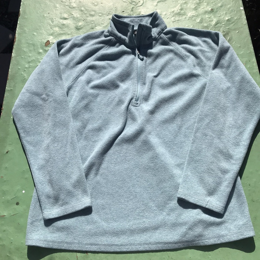 Eddie Bauer Sweater Women Large Teal Blue Fleece Quarter Zip Pullover Polyester